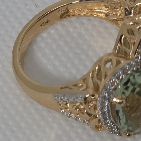 NWOT! Designer 3 Stone Prasiolite (Green Amethyst) Vermeil Rose Gold &925  Ring - Picture 10 of 10